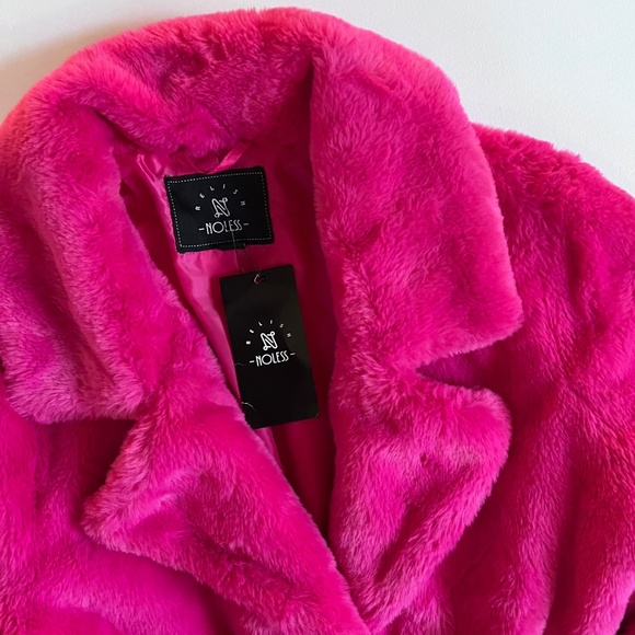 Hot Pink Faux Fur Coat NWT | Statement Jacket Barbiecore Size Large - Picture 6 of 6